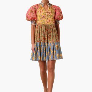 Zimmermann Junie Lantern Mini Dress – Patchwork Floral, Size XXL